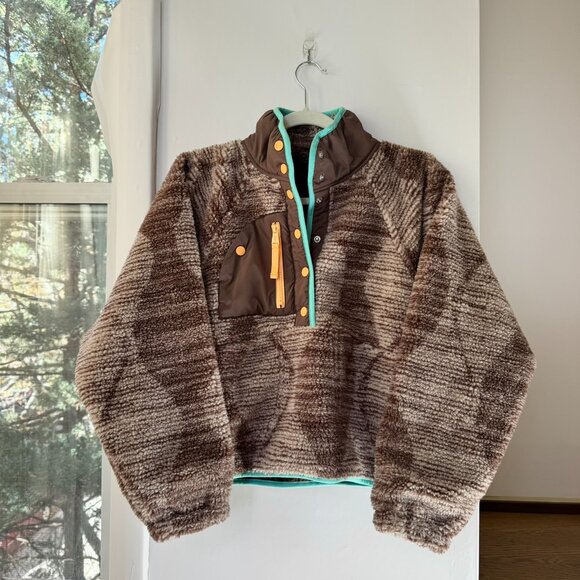 New Free People Hit The Slopes Printed Fleece Pullover Jacket Brown Solstice XS - Picture 4 of 11